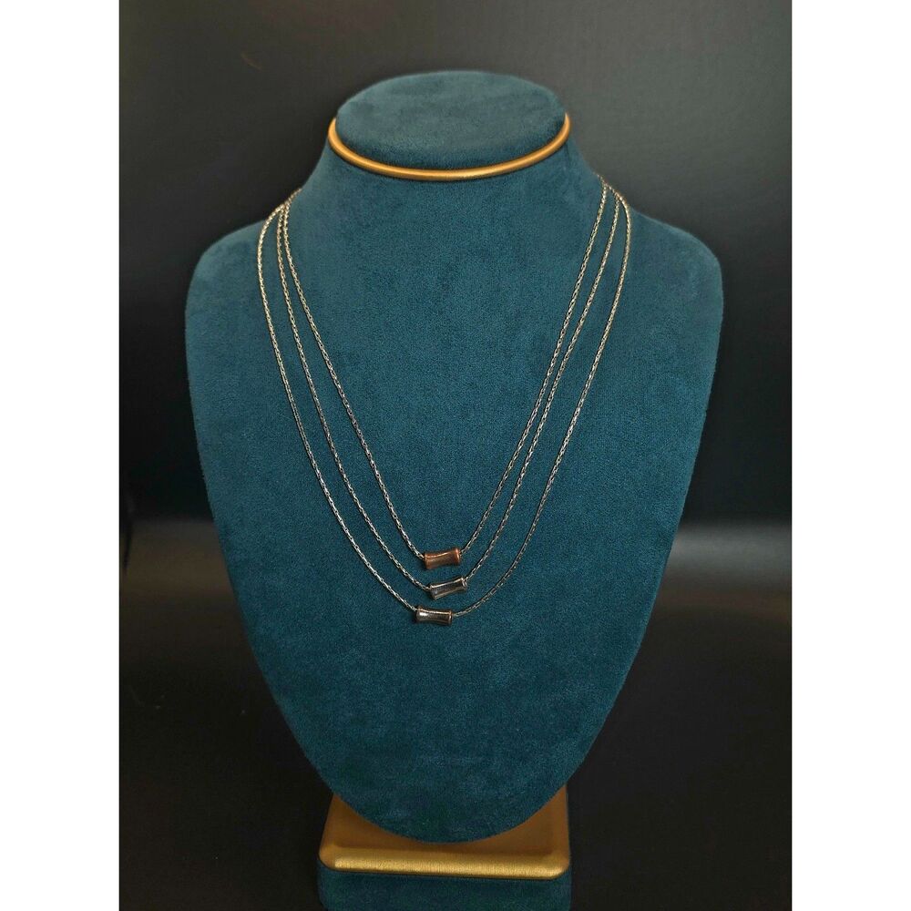 Minimalist Triple-Strand Layered Necklace with Distressed Copper-Tone Accents
